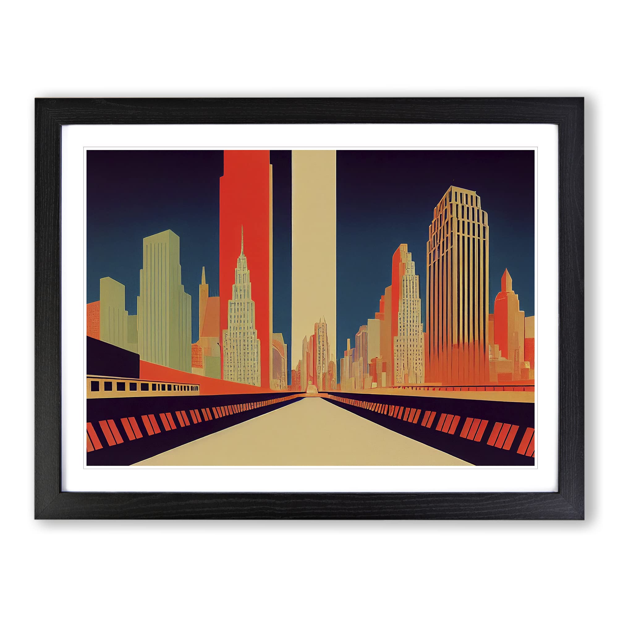 New York Art Deco Vol.2 Abstract Framed Print | A3 Black Framed Wall Art | Ready to Hang | Art Deco Fantasy Picture | Living Room Bedroom Lounge Office