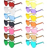 BOUBONI 14 Pack Heart Shaped Sunglasses for Women Rimless Heart Glasses Bulk Mardi Gras Candy Color Sunglasses for Party