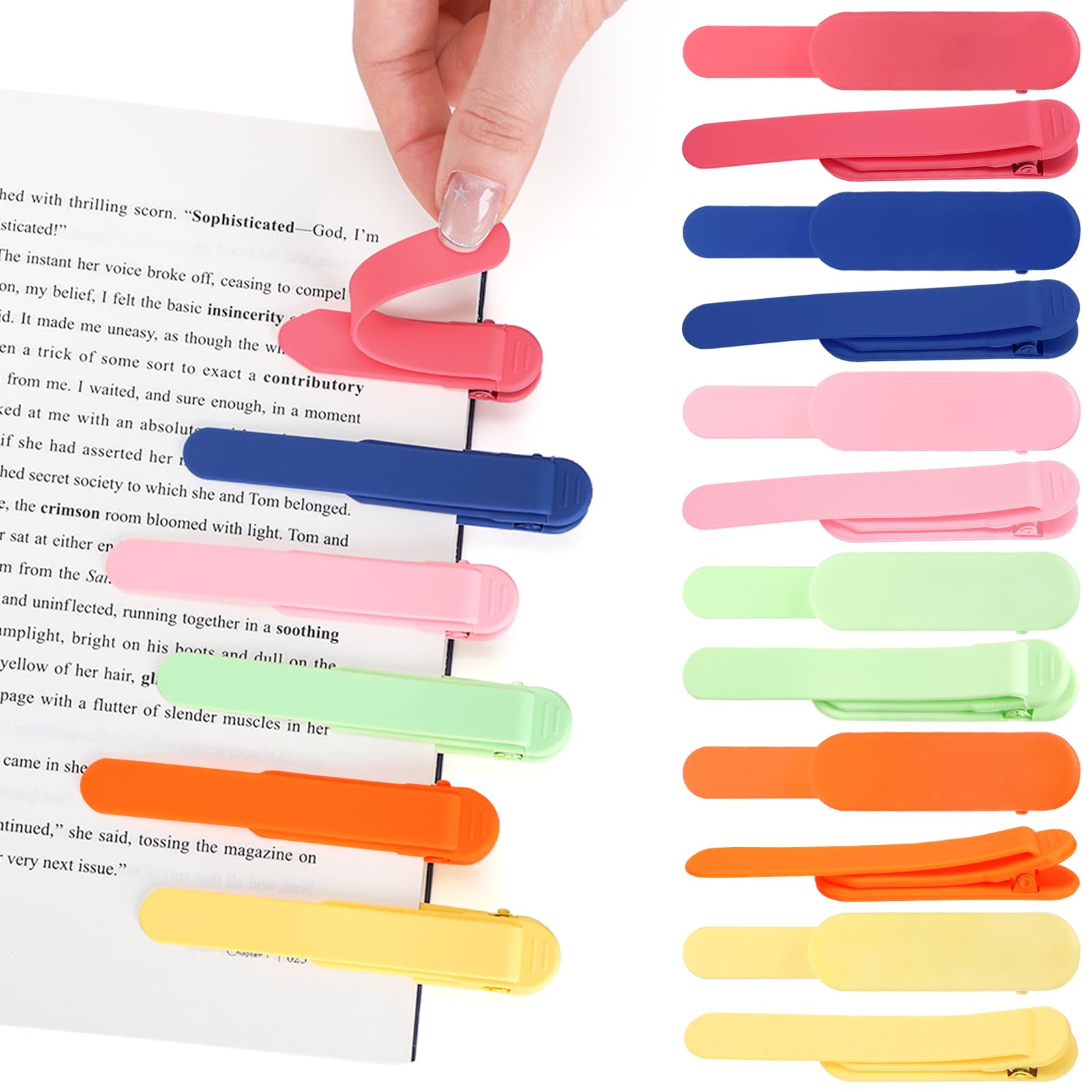 Photo 1 of ZAVOOS 12 Pieces Automatic Bookmarks, Silicon Smart Book Marks for Reading Women Men, Cute Unique Book Clips Colorful Page Holder for Book Reading Lover Accessories, 6 Color