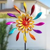 XLSWAIN Small Chrysanthemum Metal Wind Spinner Outdoor, 35.8" H | Compact metal flower spinner adds color and gentle motion to patios, lawns, and garden beds.