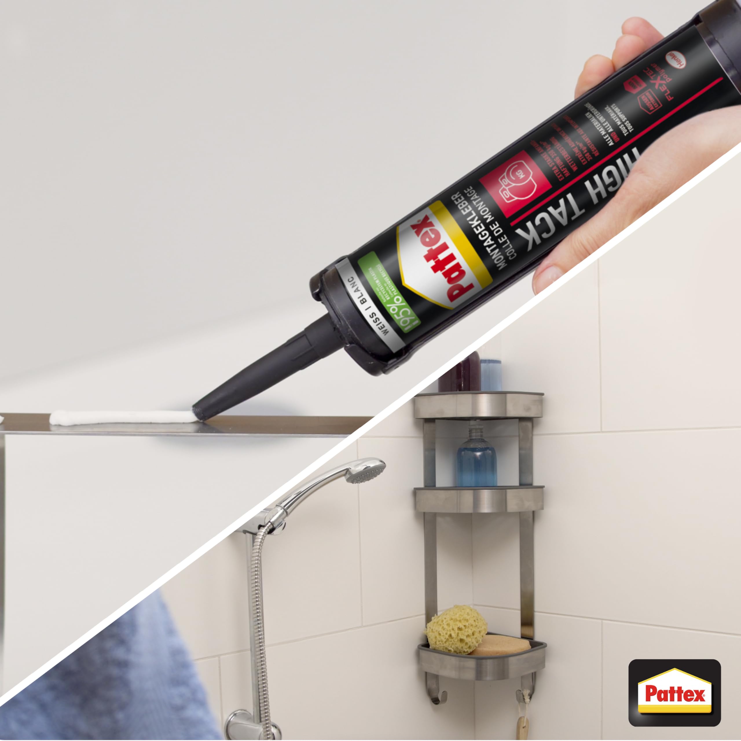 Pattex Montage High Tack, Montagekleber mit sehr starker Anfangshaftung, lösemittelfreier Baukleber für fast alle Materialien*, Klebstoff für innen und außen**, 1x511g Kartusche 5