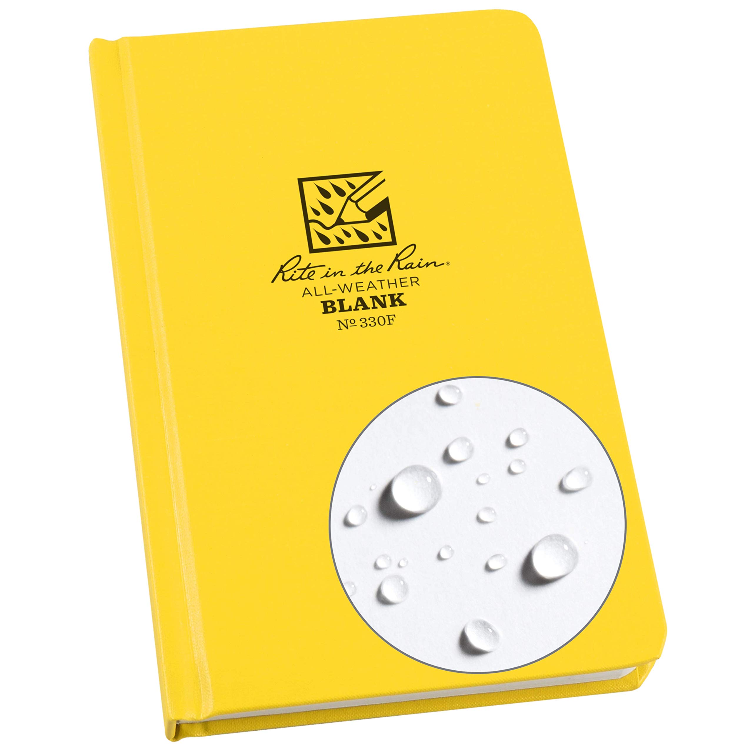 Rite in the Rain Weatherproof Hard Cover Sketchbook Notebook, 4.75" x 7.5", Yellow Cover, Blank Pattern (No. 330F)
