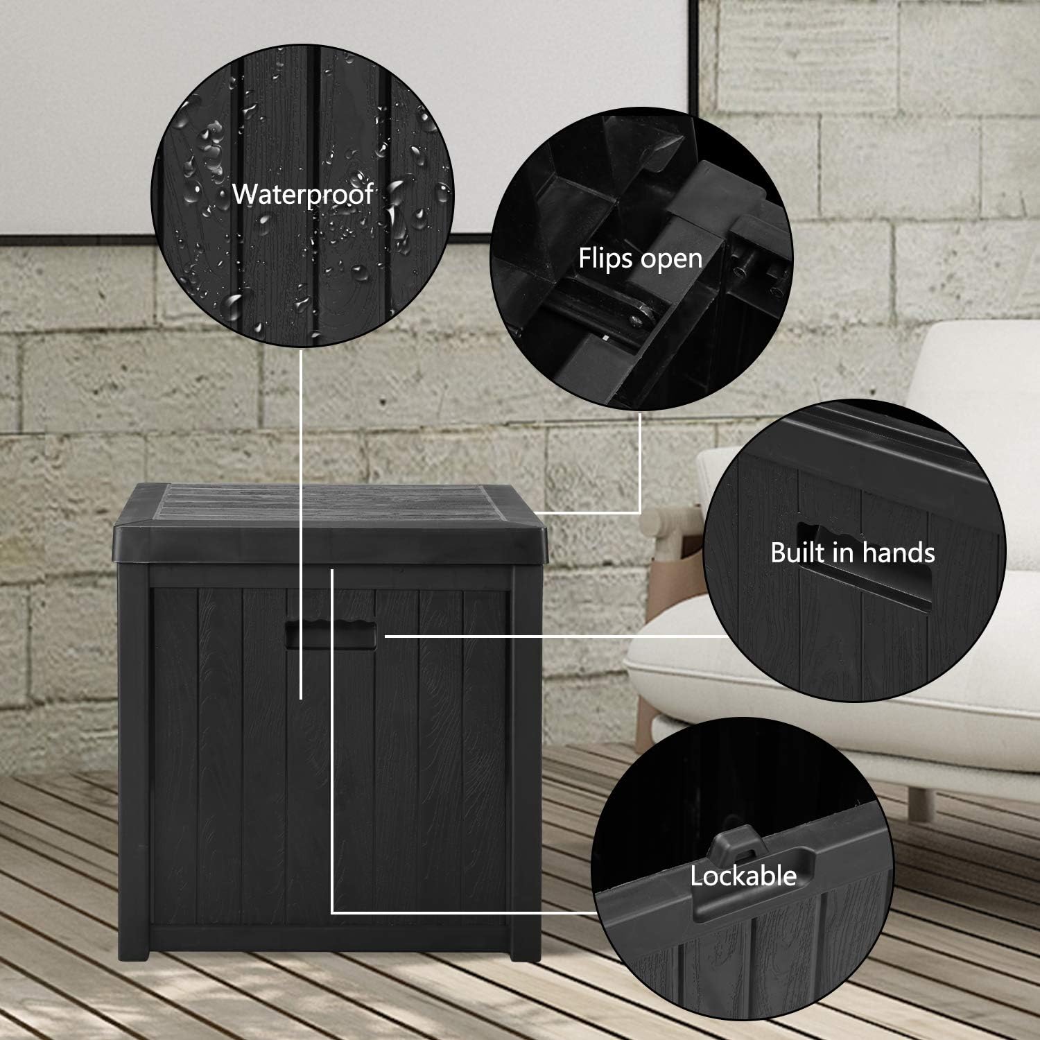 52 Gallon Small Deck Storage Box -Waterproof Outdoor Toy Storage Box – Perfect to Store Garden Tools and Pool Toys(Black): Home Improvement