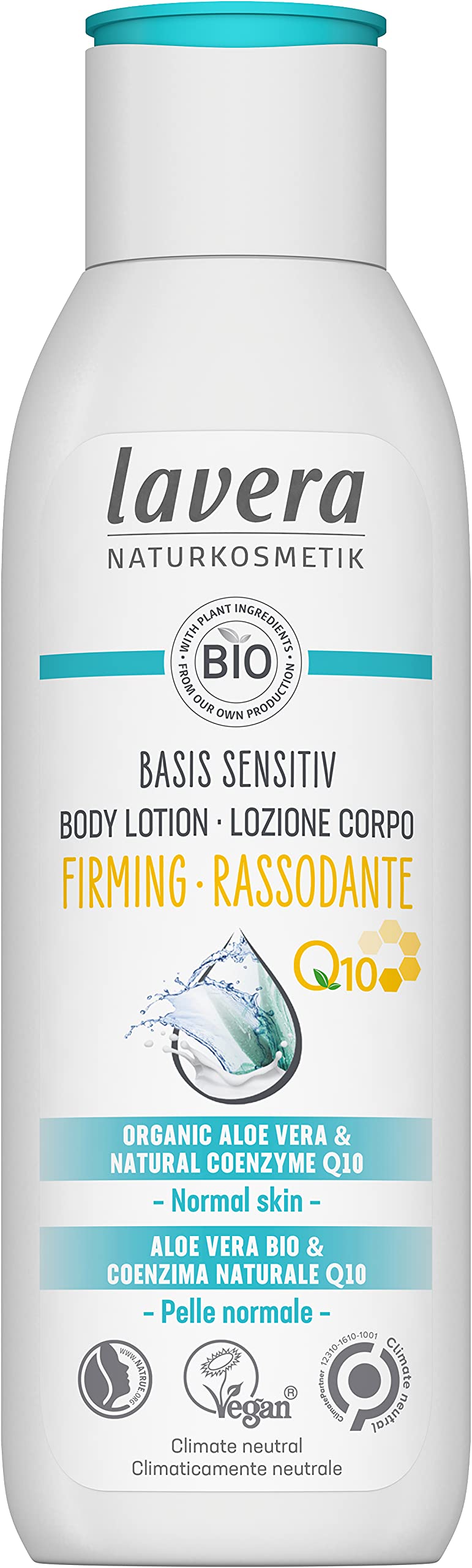 lavera basis sensitiv Body Lotion Firming - Natural Cosmetics - vegan - Organic Aloe Vera & Natural Coenzyme Q10 - certified - 250ml, white