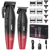 VGR 640 Professional Hair Clippers for Men, 9000RPM Cordless Barber Clippers and Trimmers Set, Zero Gap T-Blade Hair Cutting Kit, DLC Coated Ceramic Blade Barber Kit with LED Display(Red)