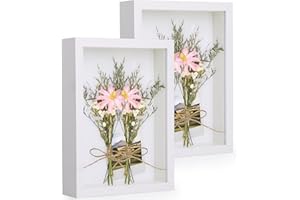 Anhow A4 Shadow Box Frame Display Case 8x12, 3D Picture Frame with Glass, Large Display Case Box for Photos, Memorabilia, Crafts, Souvenir, Wedding Memories, Baby Items , Set of 2- White