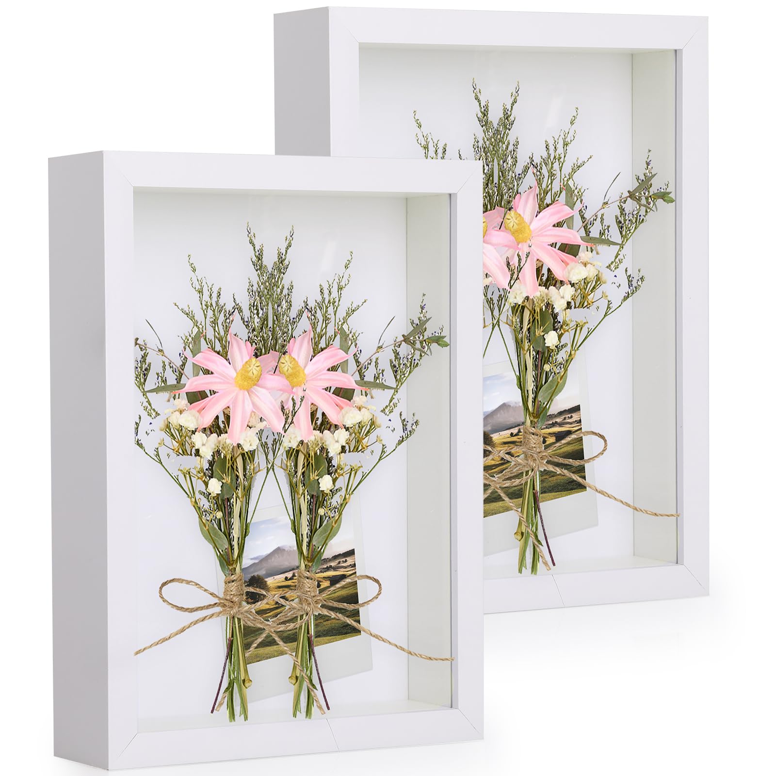 3D Shadow Box Frame A4, 2 Pack Picture Frame with Glass for Crafts, 3cm Deep Box Frame Display Cases Desktop or Wall Hanging for Photos, Crafts, Souvenir, Baby Items - White