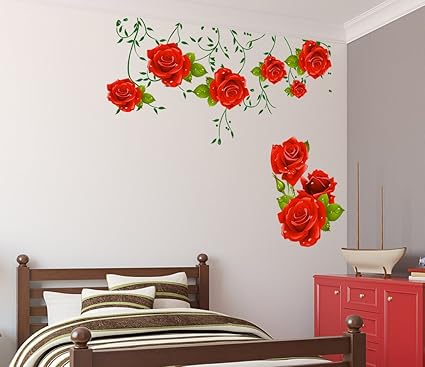 Decals Design Flowers Roses Valentines Love Romantic with Green Leaves Wall Sticker (PVC Vinyl, 60 cm x 90 cm x 1 cm)