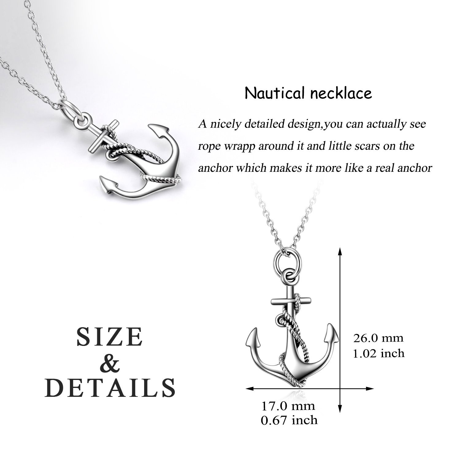 LUHE Anchor Necklace Sterling Silver Sailing Pendant Jewelry Sailor Gifts for Women