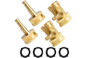 Hourleey 2 Set Heavy Duty Brass Hose Nozzle, Pressure Jet Nozzle with Hose Shutoff Valve, 3/4" GHT Nozzles for Garden Hose, Car Wash, Extra 4 Rubber Washers