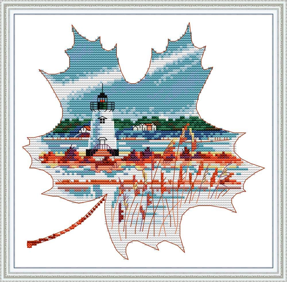 ZMVA Stamped Cross Stitch Kits Landscape 14Count 27cmx27cm DIY Needle Work for Home Decor