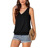 Umenlele Women’s Casual Banded Bottom Cami Shirt V Neck Sleeveless Loose Summer Tank Top Camisole