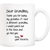 5Aup Mother's Day Funny Grandma Coffee Mug Christmas Gifts from Grandson Granddaughter, Dear Grandma, Thanks for Being... Love Your Favorite Cups 11 Oz, Birthday Present Idea for Grandmother