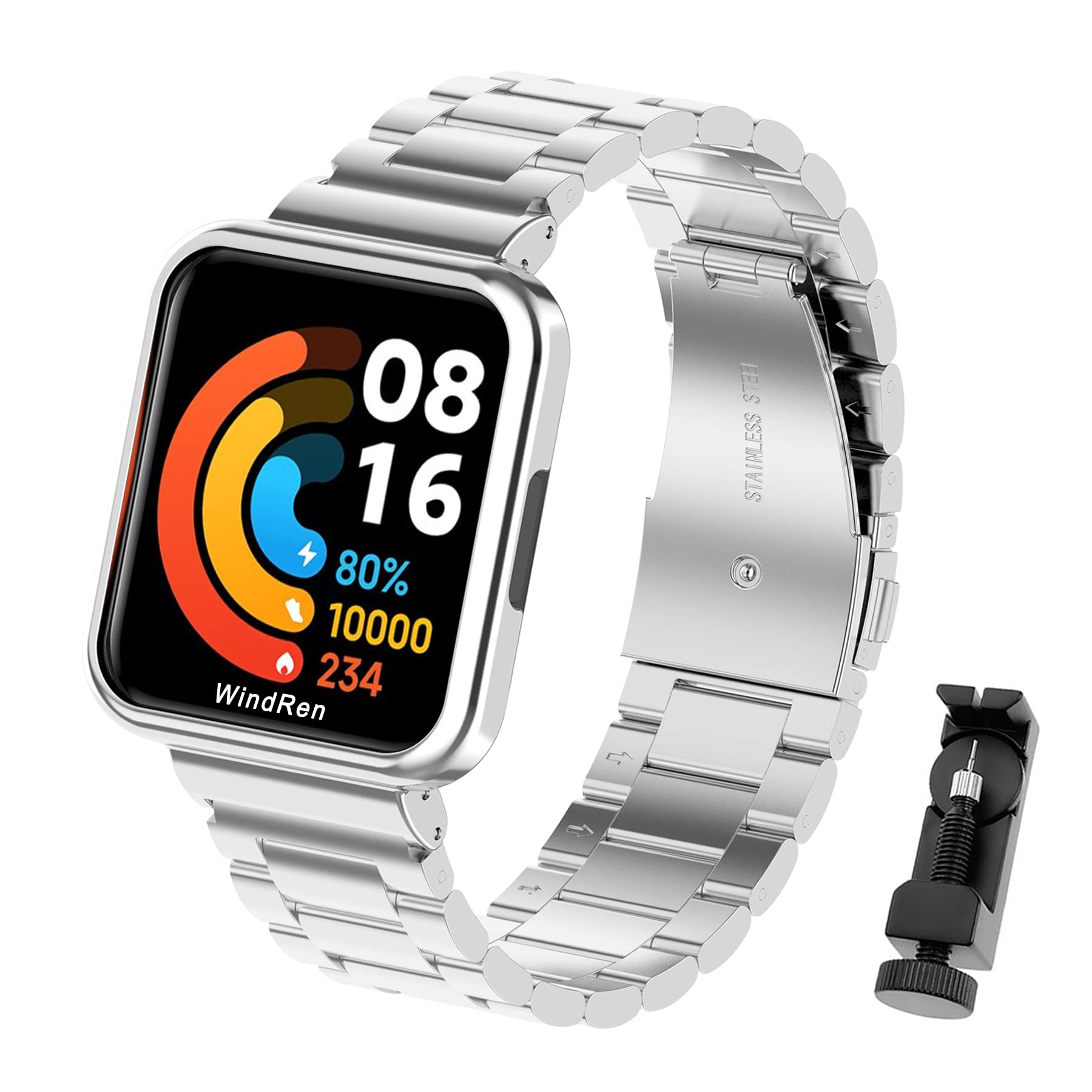 WindRen Compatible Bracelet for Redmi/Xiaomi Watch 2 Lite, Metal Adjustable Stainless Steel Watch Strap Replacement for Xiaomi Watch 2 Lite