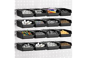 Foraineam 16 Pack Pegboard Bins with Metal Hooks, Black Garage Workbench Bins Cups Peg Board Accessories Kit, Pegboard Tools 