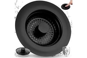 ANJOES Black All Metal Kitchen Sink Strainer Stopper 3-in-1 Pop-up Sink Drainer Stopper Combo for US Standard 3-1/2 inch Drain Filter, Anti-Clog