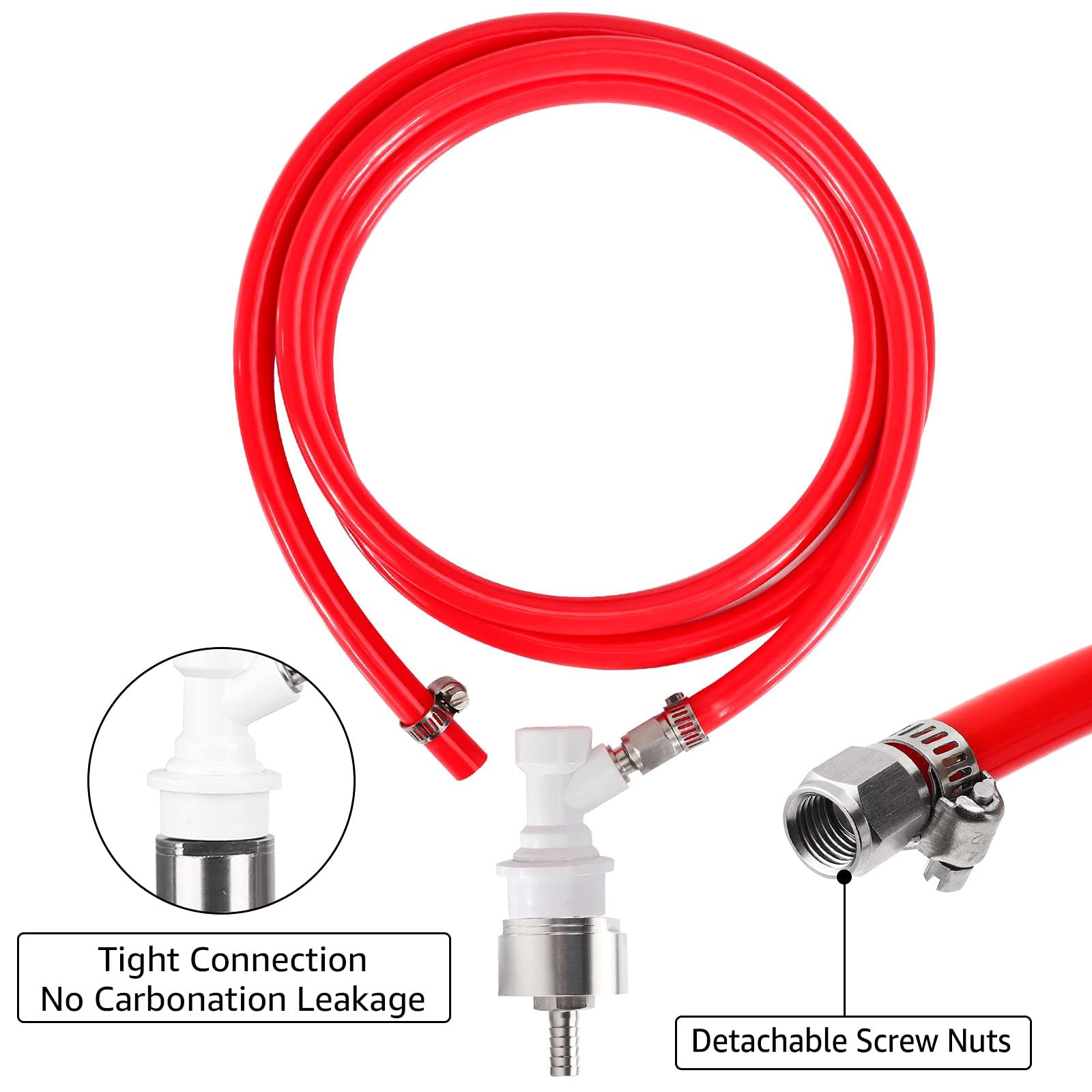 5.5ft 5/16 Co2 Gas Line Tubing for Kegerator Assembly with stainless steel carbonator cap carbonation cap for soda bottle, Ball Gas Lock Draft beer Red Hose kit for Homebrew