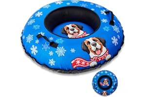 EVERVENTURE Snow Tube for Adults & Kids | Heavy-Duty Inflatable Snow Tube with Super Slick Base, Freeze-Proof 1000D Base | Durable Snow Tubes for Kids | Snow Dog Series