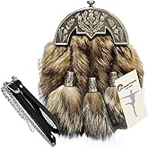Scottish Kilt Original Fox Fur Full Dress Sporran Antique Enamel Thistle Cantel