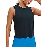 CRZ YOGA Pima Cotton High Neck Cropped Tank Tops for Women Soft Crop Workout Athletic Yoga Basic Sleeveless Shirts