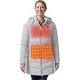 ORORO Women's Long Heated Jacket with USB-C Rechargeable Battery, Heated Puffer Parka Long Heated Coat