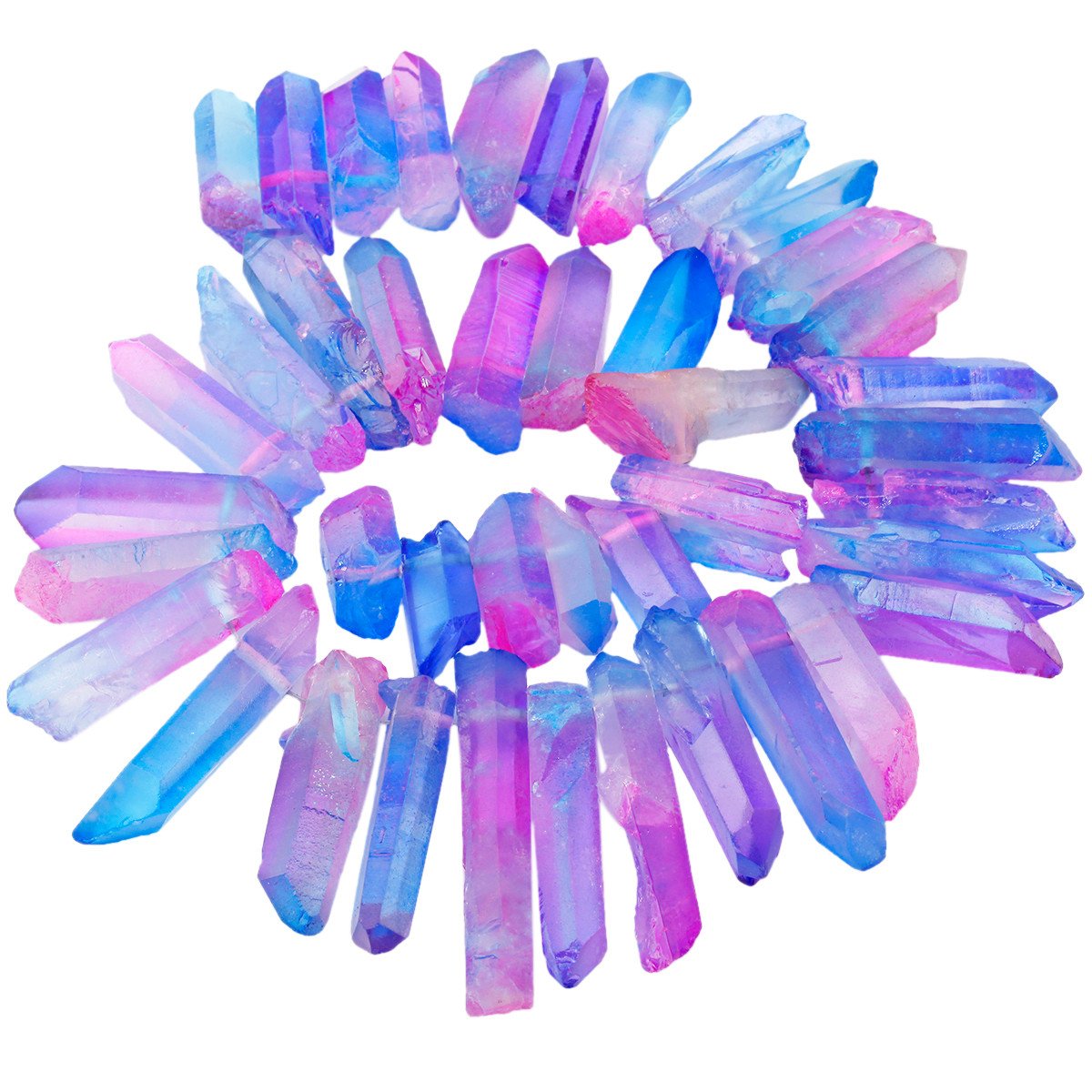 KYEYGWO Titanium Coated Irregular Rough Crystal Point Quartz Top Drilled Raw Stick Spike Beads for Jewellery Making DIY Art Craft