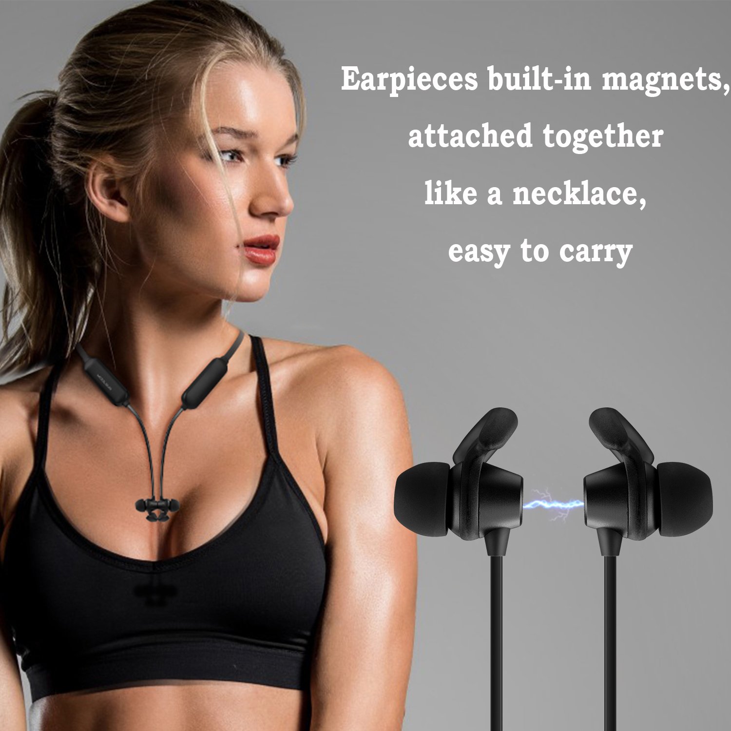 LJLB S39 Cordless Bluetooth Headphones In-Ear Neckband Headset with IPX5 Waterproof and Sweatproof Magnetic Earbuds for Running, The Best Sports Wireless Earphones w/Mic 10 Hours Playtime