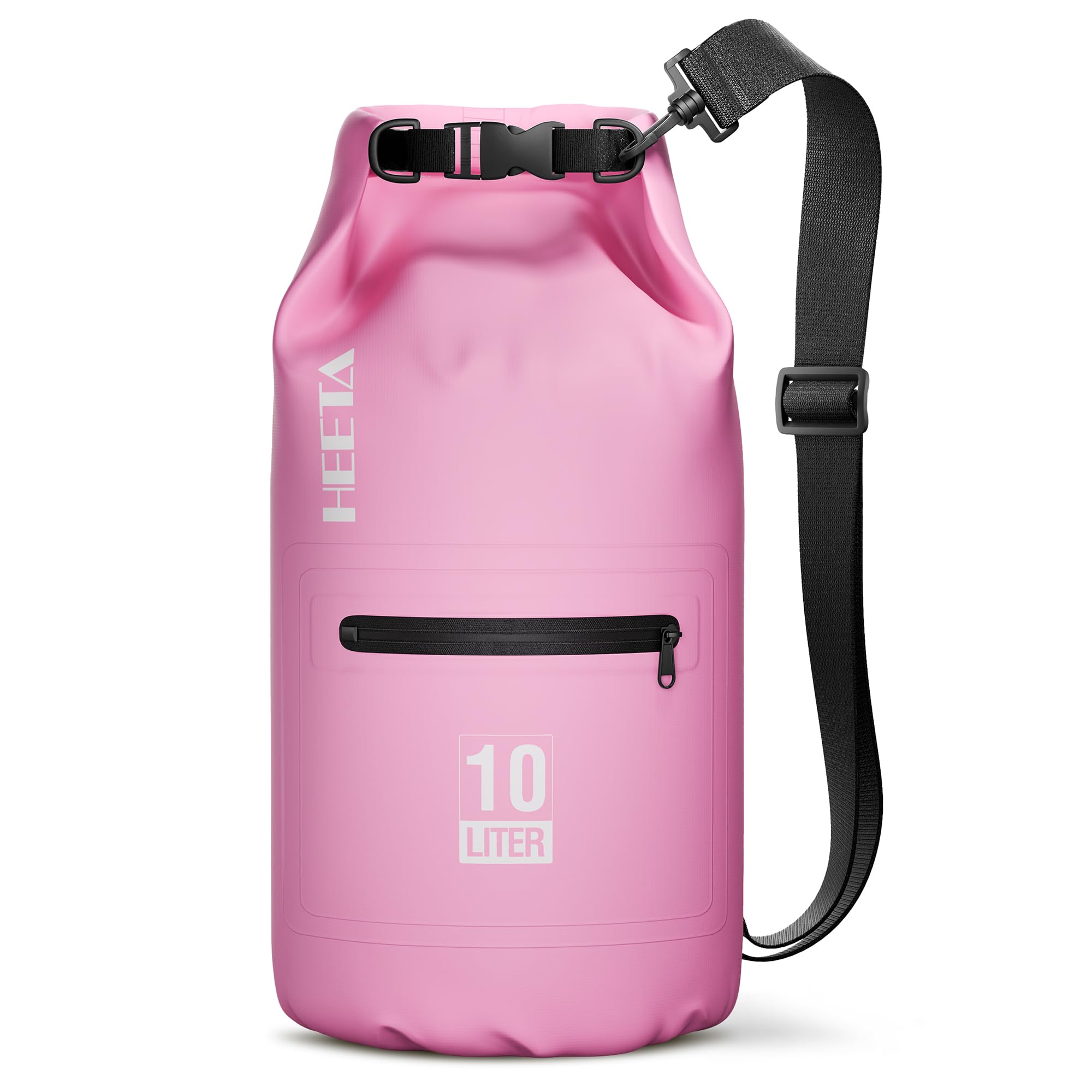Photo 1 of HEETA Waterproof Dry Bag with Front Zippered Pocket for Women Men, 5L/10L/20L/30L/40L Roll Top Lightweight Dry Storage Bag Backpack for Travel, Kayaking, Boating, Rafting, Camping, Beach (Pink, 10L)