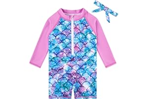TUPOMAS Toddler Baby Girls Swimsuit Long Sleeve Bathing Suit UPF 50+ Rash Guard One Piece Zipper Swimwear 6 Months-4 Years