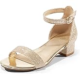 K KomForme Girls Sandals Low Heels Dress Pump Ankle Strap Open Toe Wedding Party Shoes(Toddler/Little Kids/Big Kids)