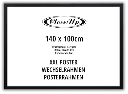 Close Up XXL Posterrahmen 140 x 100 cm, schwarz – Bilderrahmen mit bruchfestem PVC-Kunststoffglas, Stabile Rückwand - 4 cm br