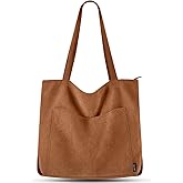 Prite Corduroy Tote Bag for Women Large Shoulder Bag with Zipper and Pockets for College Work Travel Shopping
