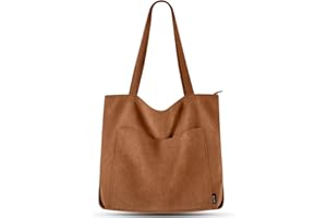 Prite Corduroy Tote Bag for Women Large Shoulder Bag with Zipper and Pockets for College Work Travel Shopping