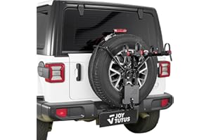 JOYTUTUS Spare Tire Bike Rack for 2 Bikes, Fits 25.5"-37" Diameter 10"-13.5" Width Tires, Anti-Wobble Foldable Bike Carrier w