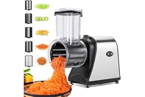 HOMDOX Electric Cheese Grater/shredder, 250W Electric Slicer Grater Salad Maker with 5 Free Attachments Electric Salad Machine for Fruits, Cheeses, Extra large feed port Upgraded