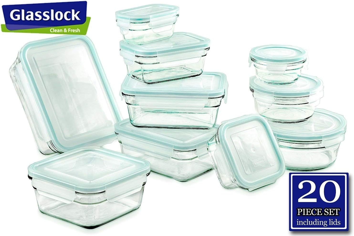 Glasslock Food Storage Glass Containers Set 20 Pieces Amazon.co.uk