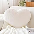 XVTRU Ivory Heart Pillows, Cute Heart Decorative Pillow, Heart Shaped Throw Pillows for Bed, Faux Rabbit Fur Plush Hoom Decor Pillow Cushion for Chair Sofa Living Room (Mini 12.9" x 9.8")
