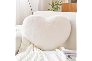 XVTRU Ivory Heart Pillows, Cute Heart Decorative Pillow, Heart Shaped Throw Pillows for Bed, Faux Rabbit Fur Plush Hoom Decor Pillow Cushion for Chair Sofa Living Room (Mini 12.9" x 9.8")