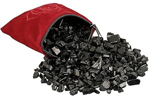 SUNYIK Natural Black Tourmaline Tumbled Chip Stone, Root Chakra Crystal Pillow for Healing Reiki, Sphere Sculpture Figurine Point Display Stand, Root Chakra