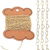 Pandahall 16.4 Feet 14K Gold Filled Heart Link Chains Permanent Jewelry Chains Heart Necklace Chains Soldered Golden Link Chains for Jewelry Making with Card Paper