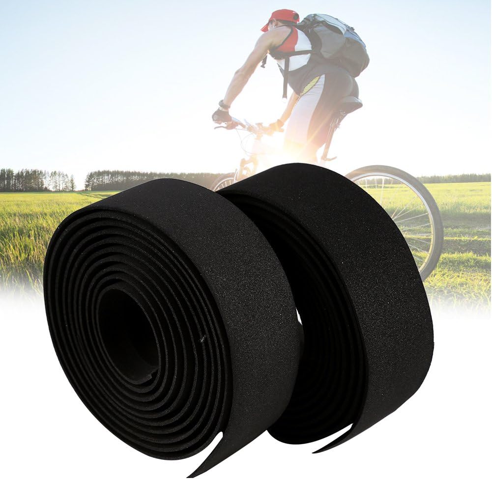 VGEBY1 2Pcs Bicycle Handlebar Tape, Rubber Foam Road Bike Handle Bar Wrap Cycling Handle Tape with 2 Bar Plugs(Black) - Image 3