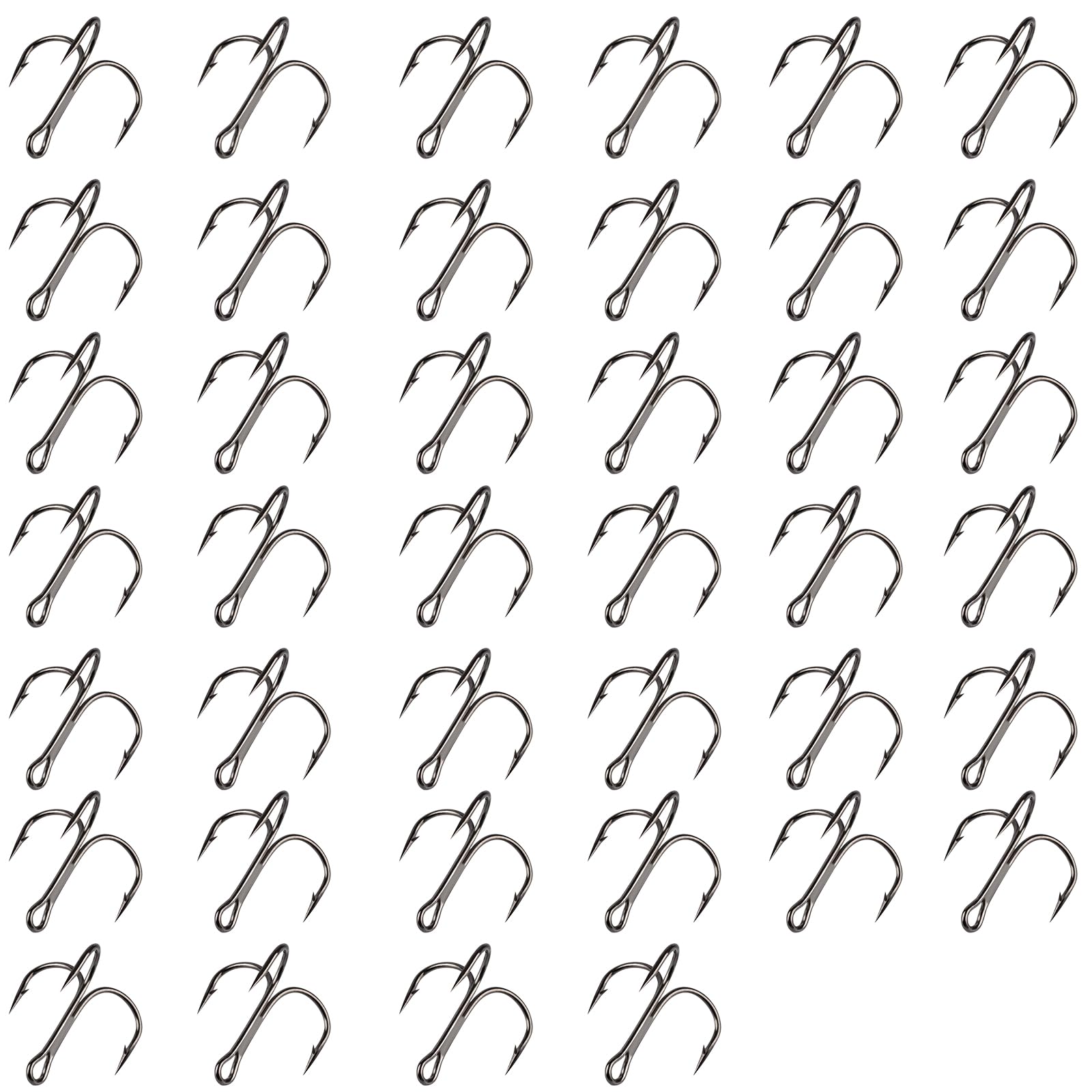 Leliafleury 40Pcs Fishing Treble Hooks Carbon Steel Triple Fishing Hooks for Saltwater Freshwater (8#)