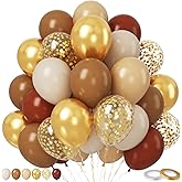 Paready Brown and Gold Balloon Set, 50Pcs 12 Inch Tan Apricot Sand White Metallic Confetti for Bridal Shower Baby Shower Fall Birthday Party Decorations