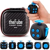 PILPOC theFube Fidget Cube Stress Relief for Adults Kids Midnight Sapphire | 6-Sided Boosts Concentration, Mindfulness Aid, Silent &amp; Audible Modes, Includes Carry Case for Portability