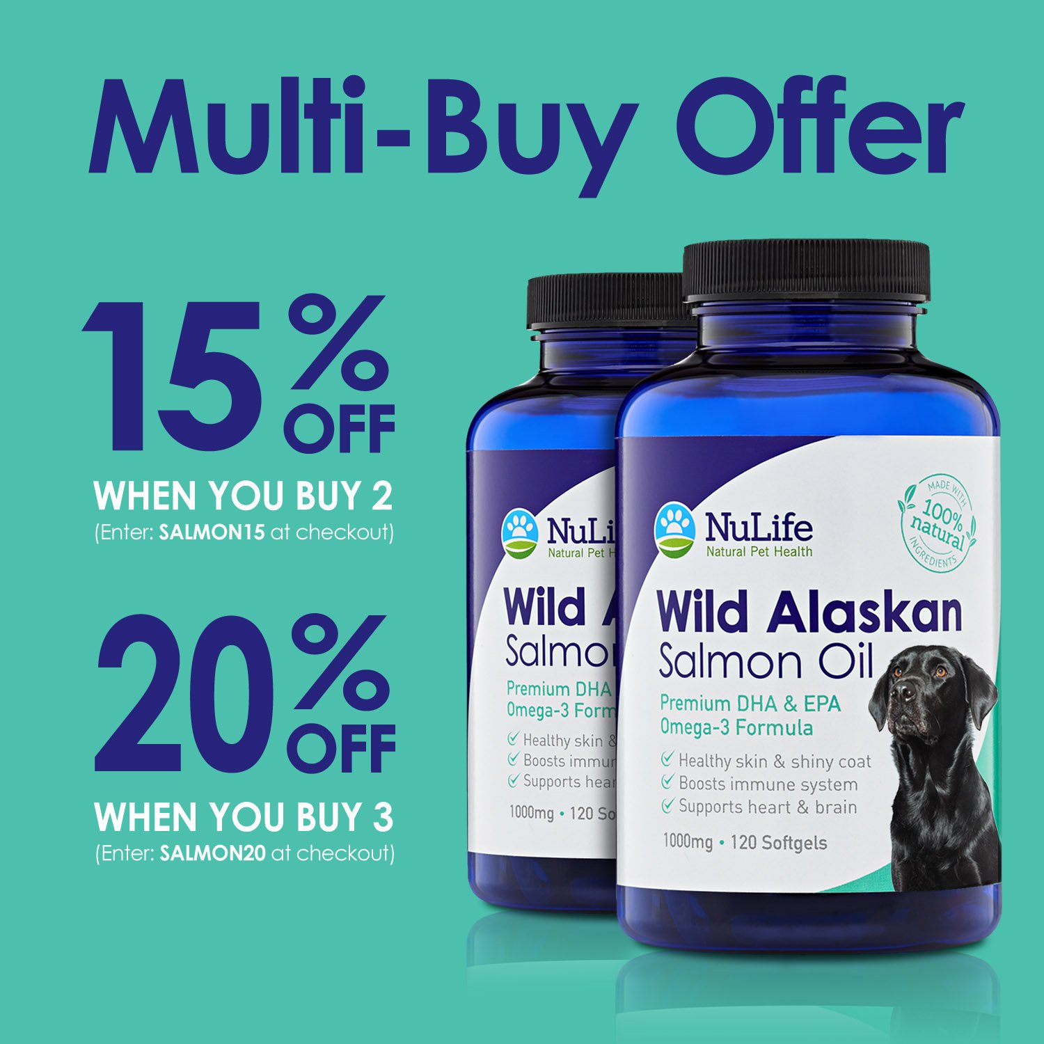 NuLife Natural Pet Health Pure Wild Alaskan Salmon Oil for Dogs, Omega