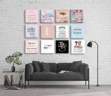 na set de 12 cuadros decorativos frases motivadoras