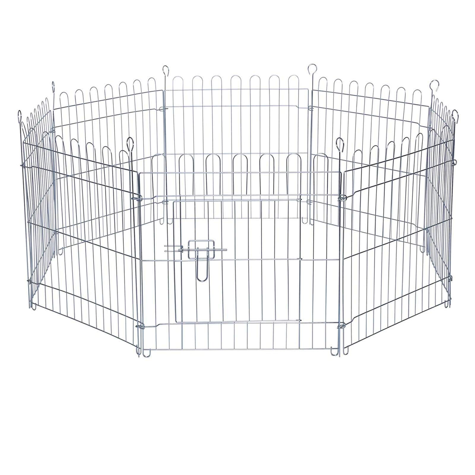 lionto Outdoor Enclosure for Rabbits Made of Robust Metal, 59 x 58 cm, Expandable Outdoor Enclosure for Small Animals with Ground Spikes, Includes Door with Locking and Protective Net,