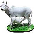 Sai Amrut Handicraft Decorative Polystone Cow and Calf Big Statue/Idol for Gift Home Decor 8 inch (Marble Cow)