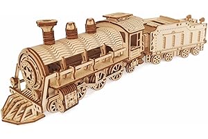 i-CHONY 3D Wooden Puzzle - DIY Mechanical Steam Train Model Kits - Wood Crafts Vehicle Building Model - Wooden STEM Brain Teaser Puzzle - Steam Train Birthday Gifts for Adults Teens Boys Girls