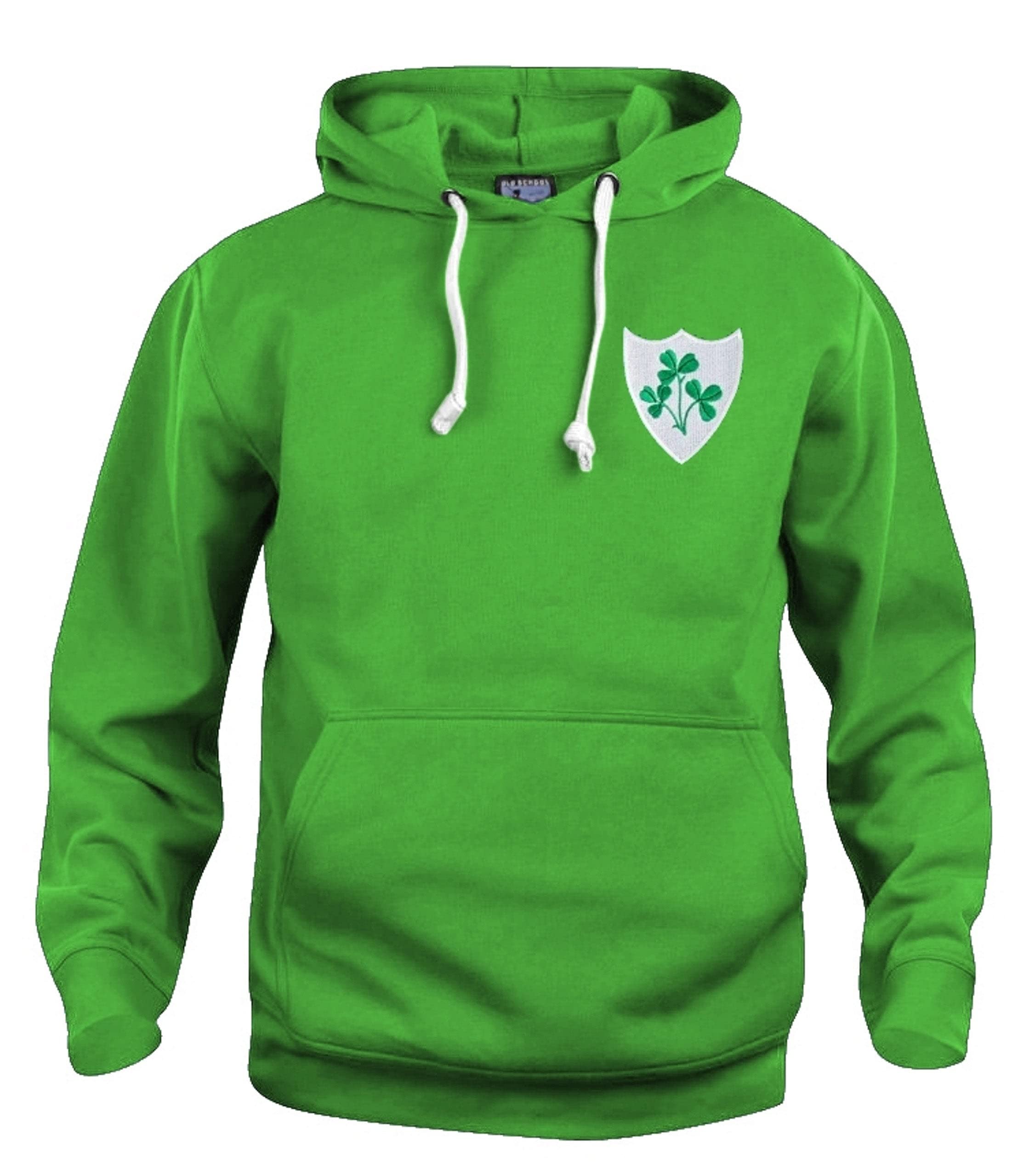 Republic of Ireland Retro Football Hoodie Embroidered Logo (L) Green